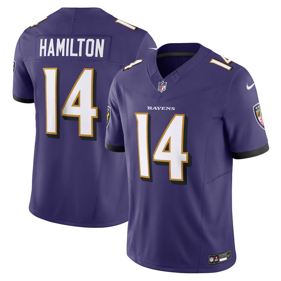 Men Baltimore Ravens #14 Kyle Hamilton Nike Purple Vapor F.U.S.E. Limited NFL Jersey->baltimore ravens->NFL Jersey